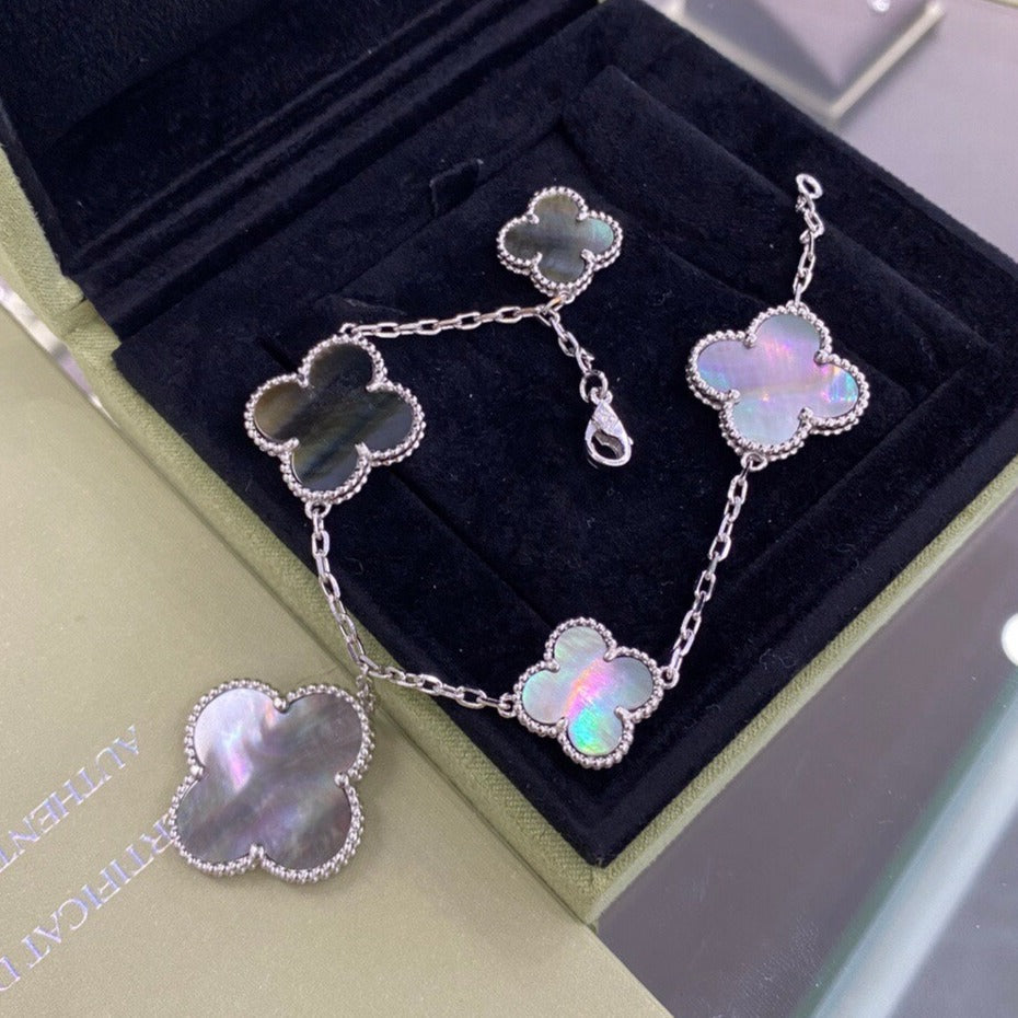 [Super Jewellery]CLOVER 5 MOTIFS SIVLER DARK MOP BRACELET