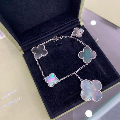[Super Jewellery]CLOVER 5 MOTIFS SIVLER DARK MOP BRACELET