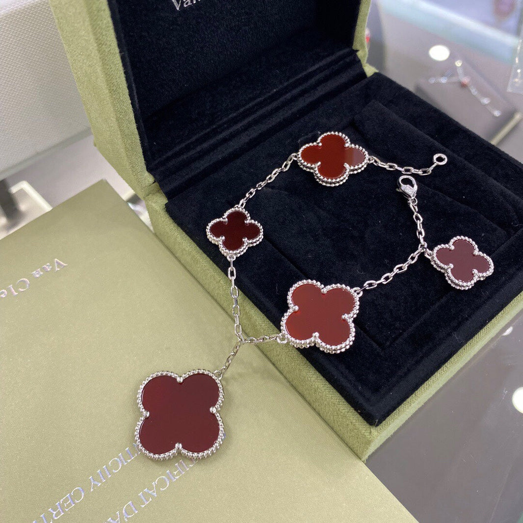 [Super Jewellery]CLOVER 5 MOTIFS SIVLER CARNELIAN BRACELET
