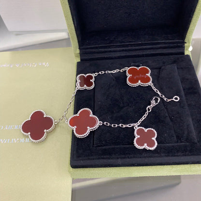 [Super Jewellery]CLOVER 5 MOTIFS SIVLER CARNELIAN BRACELET