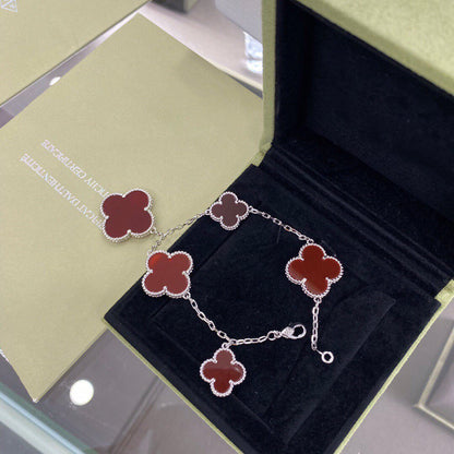 [Super Jewellery]CLOVER 5 MOTIFS SIVLER CARNELIAN BRACELET