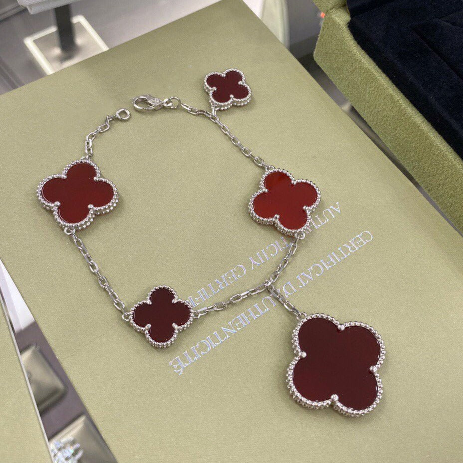 [Super Jewellery]CLOVER 5 MOTIFS SIVLER CARNELIAN BRACELET