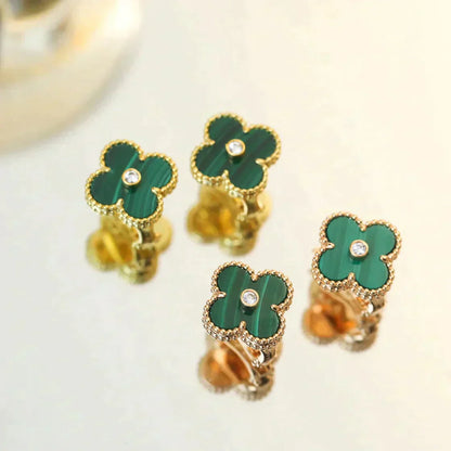[Super Jewellery]CLOVER MEDIUM 1 MOTIFS MALACHITE DIAMOND EARRINGS