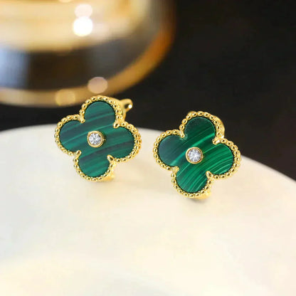 [Super Jewellery]CLOVER MEDIUM 1 MOTIFS MALACHITE DIAMOND EARRINGS