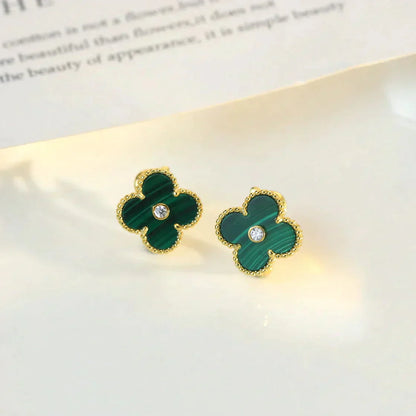 [Super Jewellery]CLOVER MEDIUM 1 MOTIFS MALACHITE DIAMOND EARRINGS