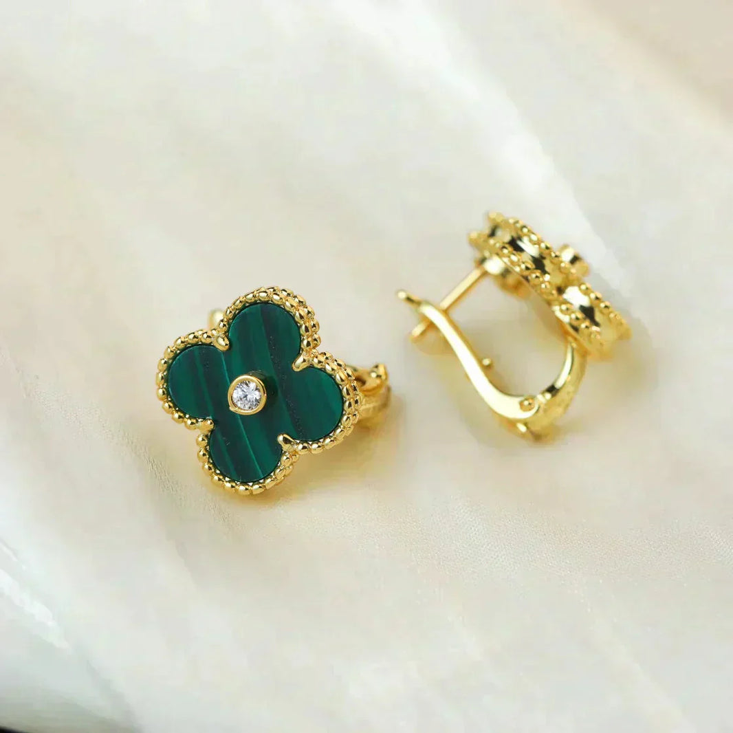 [Super Jewellery]CLOVER MEDIUM 1 MOTIFS MALACHITE DIAMOND EARRINGS