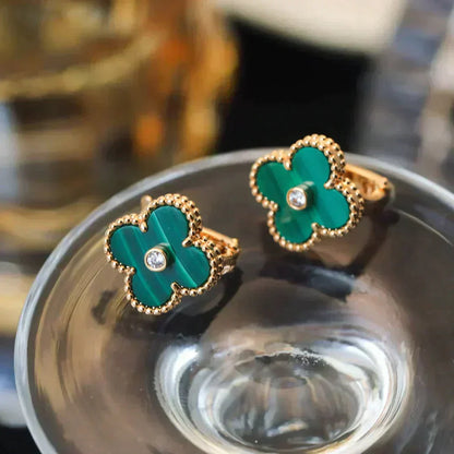 [Super Jewellery]CLOVER MEDIUM 1 MOTIFS MALACHITE DIAMOND EARRINGS