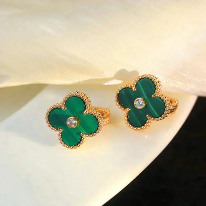 [Super Jewellery]CLOVER MEDIUM 1 MOTIFS MALACHITE DIAMOND EARRINGS