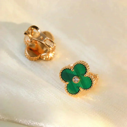 [Super Jewellery]CLOVER MEDIUM 1 MOTIFS MALACHITE DIAMOND EARRINGS