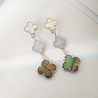[Super Jewellery]CLOVER 3 MOTIFS CHALCEDONY DARK MOP SILVER EARRINGS