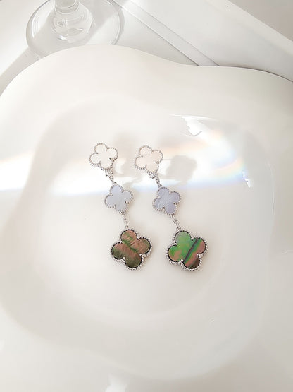 [Super Jewellery]CLOVER 3 MOTIFS CHALCEDONY DARK MOP SILVER EARRINGS
