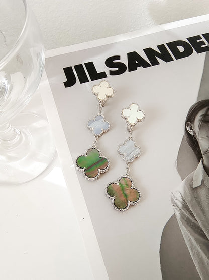 [Super Jewellery]CLOVER 3 MOTIFS CHALCEDONY DARK MOP SILVER EARRINGS