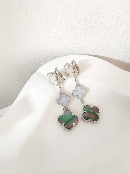[Super Jewellery]CLOVER 3 MOTIFS CHALCEDONY DARK MOP SILVER EARRINGS