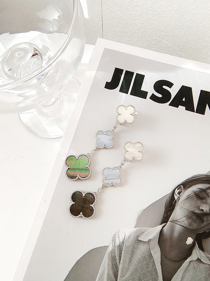 [Super Jewellery]CLOVER 3 MOTIFS CHALCEDONY DARK MOP SILVER EARRINGS