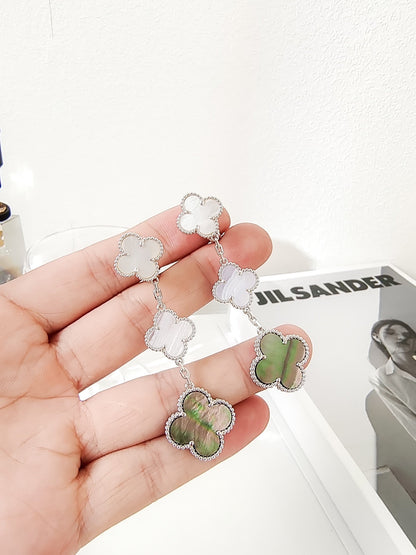 [Super Jewellery]CLOVER 3 MOTIFS CHALCEDONY DARK MOP SILVER EARRINGS
