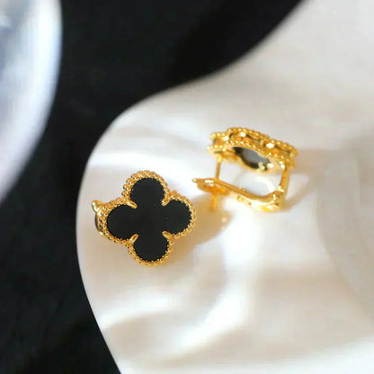 [Super Jewellery]CLOVER MEDIUM 1 MOTIFS  ONYX STUD EARRINGS