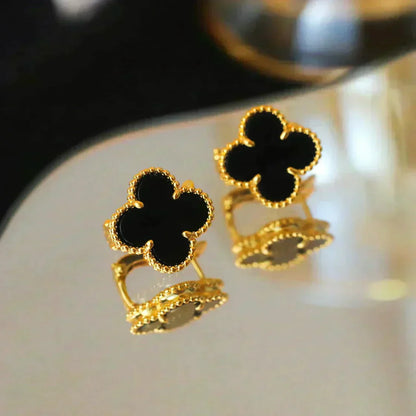 [Super Jewellery]CLOVER MEDIUM 1 MOTIFS  ONYX STUD EARRINGS