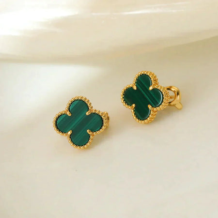 [Super Jewellery]CLOVER MEDIUM 1 MOTIFS MALACHITE  EARRINGS