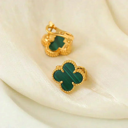 [Super Jewellery]CLOVER MEDIUM 1 MOTIFS MALACHITE  EARRINGS