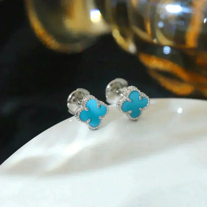 [Super Jewellery]CLOVER MINI 9.5MM ONYX STUD EARRINGS SILVER