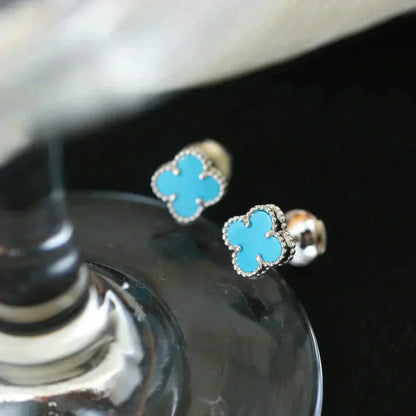 [Super Jewellery]CLOVER MINI 9.5MM ONYX STUD EARRINGS SILVER