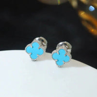 [Super Jewellery]CLOVER MINI 9.5MM ONYX STUD EARRINGS SILVER