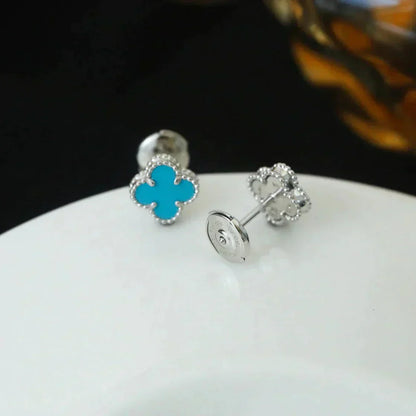 [Super Jewellery]CLOVER MINI 9.5MM ONYX STUD EARRINGS SILVER
