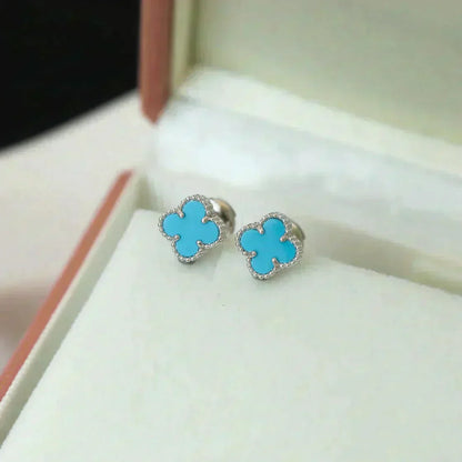 [Super Jewellery]CLOVER MINI 9.5MM ONYX STUD EARRINGS SILVER