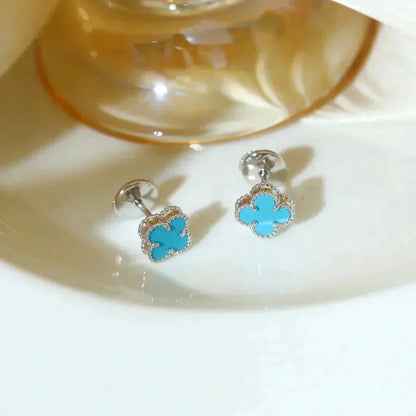 [Super Jewellery]CLOVER MINI 9.5MM ONYX STUD EARRINGS SILVER