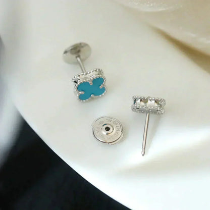 [Super Jewellery]CLOVER MINI 9.5MM ONYX STUD EARRINGS SILVER