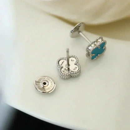 [Super Jewellery]CLOVER MINI 9.5MM ONYX STUD EARRINGS SILVER