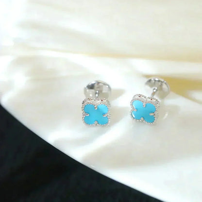[Super Jewellery]CLOVER MINI 9.5MM ONYX STUD EARRINGS SILVER