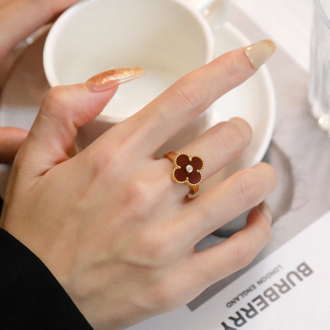 [Super Jewellery]CLOVER CARNELIAN RING ROSE GOLD DIAMOND