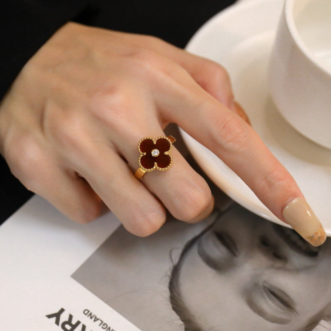 [Super Jewellery]CLOVER CARNELIAN RING ROSE GOLD DIAMOND