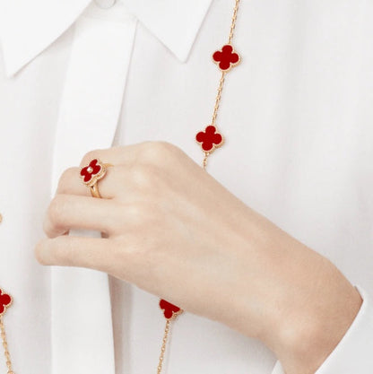 [Super Jewellery]CLOVER CARNELIAN RING ROSE GOLD DIAMOND