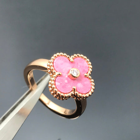 [Super Jewellery]CLOVER RHODONITE ROSE GOLD RING