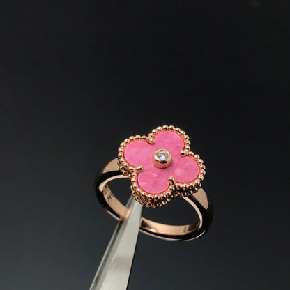 [Super Jewellery]CLOVER RHODONITE ROSE GOLD RING