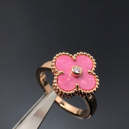 [Super Jewellery]CLOVER RHODONITE ROSE GOLD RING