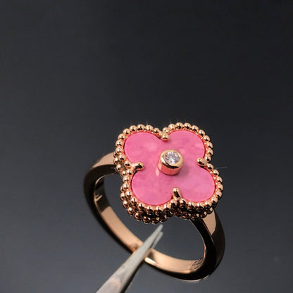 [Super Jewellery]CLOVER RHODONITE ROSE GOLD RING
