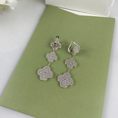 [Super Jewellery]CLOVER 3 MOTIF DIAMOND SILVER DROP EARRINGS