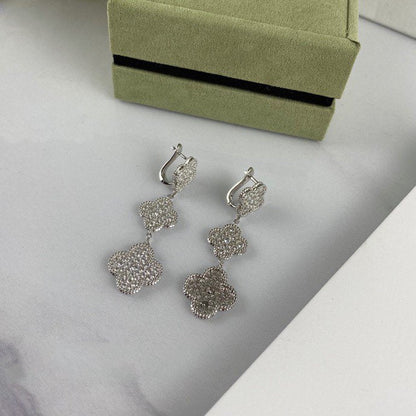 [Super Jewellery]CLOVER 3 MOTIF DIAMOND SILVER DROP EARRINGS