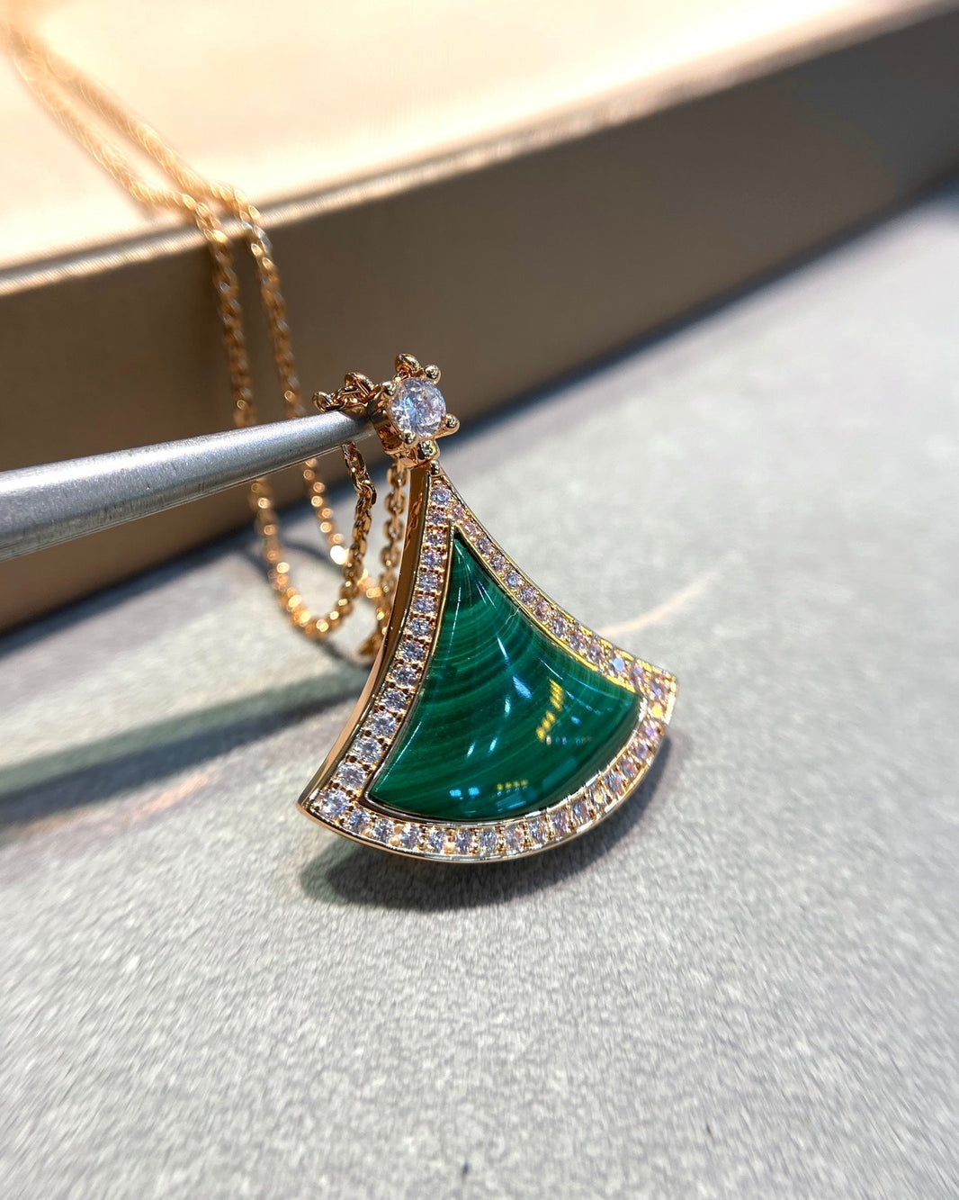 [Super]DREAM MALACHITE DIAMOND PAVED PINK GOLD NECKLACE