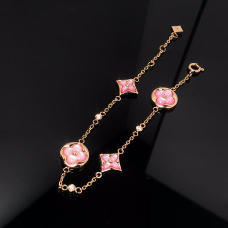 [Super Jewellery]STAR AND SUN 4 MOTIF PINK MOP PINK GOLD BRACELET