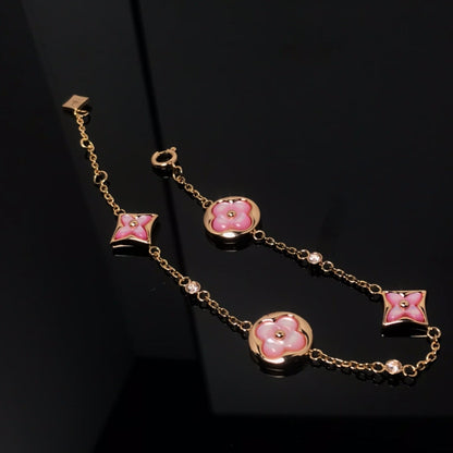 [Super Jewellery]STAR AND SUN 4 MOTIF PINK MOP PINK GOLD BRACELET