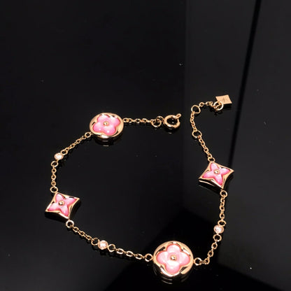 [Super Jewellery]STAR AND SUN 4 MOTIF PINK MOP PINK GOLD BRACELET