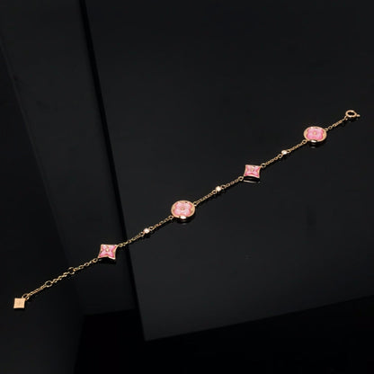 [Super Jewellery]STAR AND SUN 4 MOTIF PINK MOP PINK GOLD BRACELET