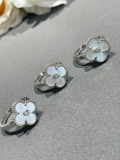 [Super Jewellery]CLOVER SILVER MOP DIAMOND RING