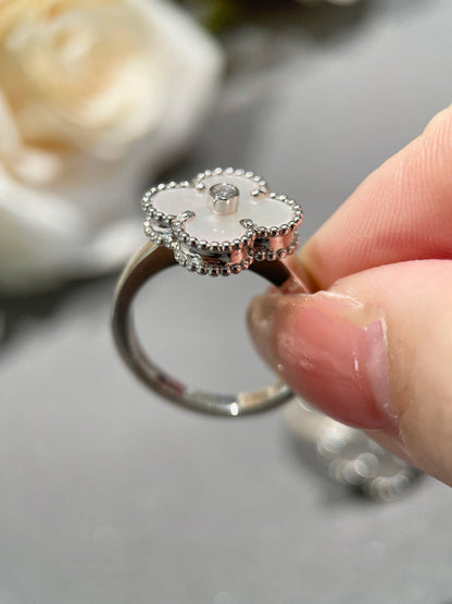 [Super Jewellery]CLOVER SILVER MOP DIAMOND RING