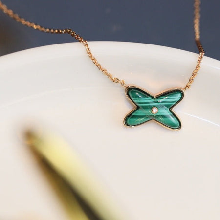 [Super Jewellery]JEUX MALACHITE 1 DIAMOND PINK GOLD NECKLACE