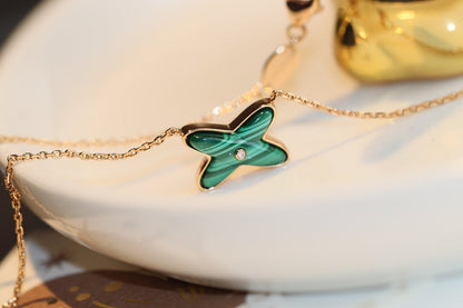 [Super Jewellery]JEUX MALACHITE 1 DIAMOND PINK GOLD NECKLACE